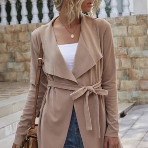 Waterfall collar belted jacket